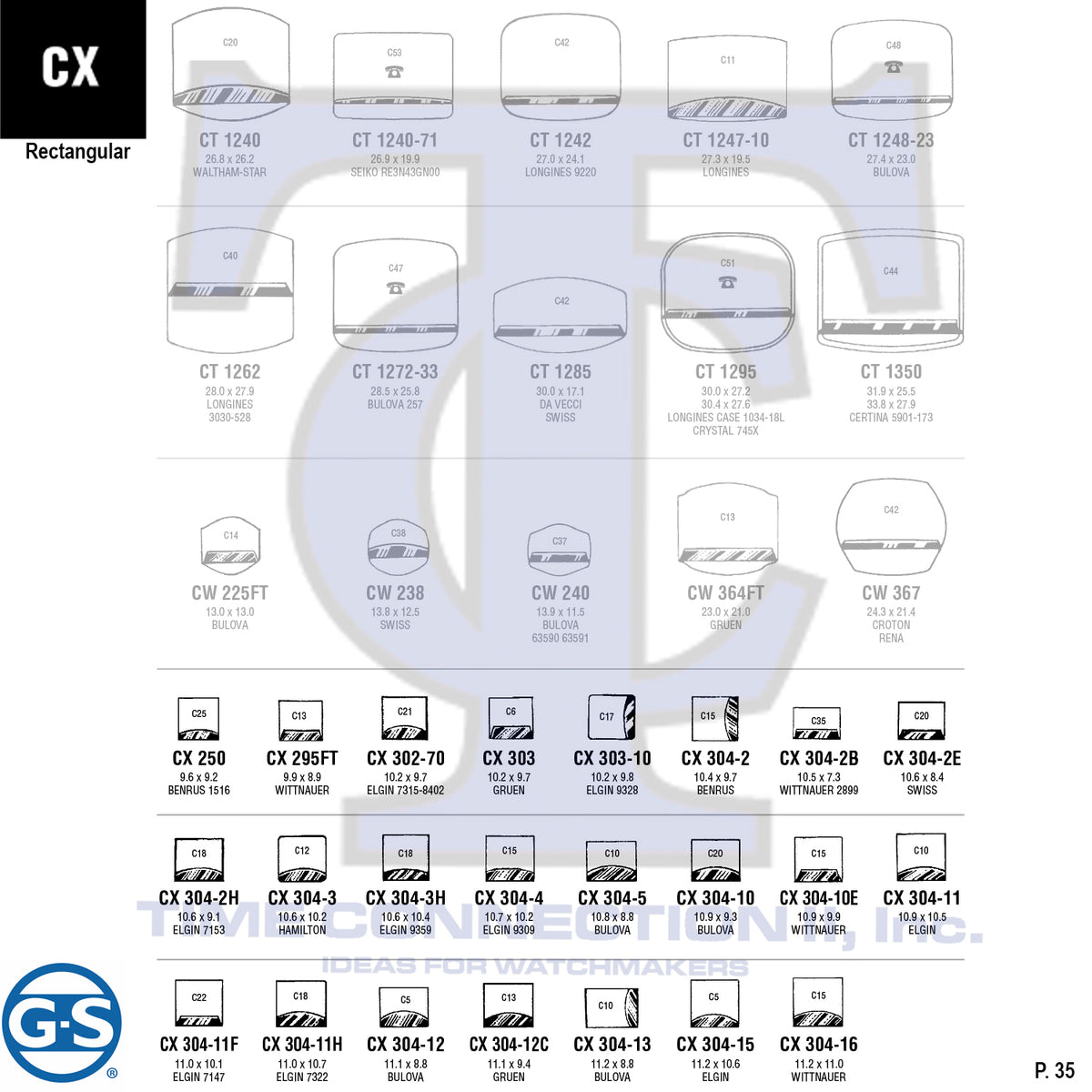 G-S RECTANGULAR (CX) CYLINDER FANCY CRYSTALS - PLASTIC FLAT LOWER