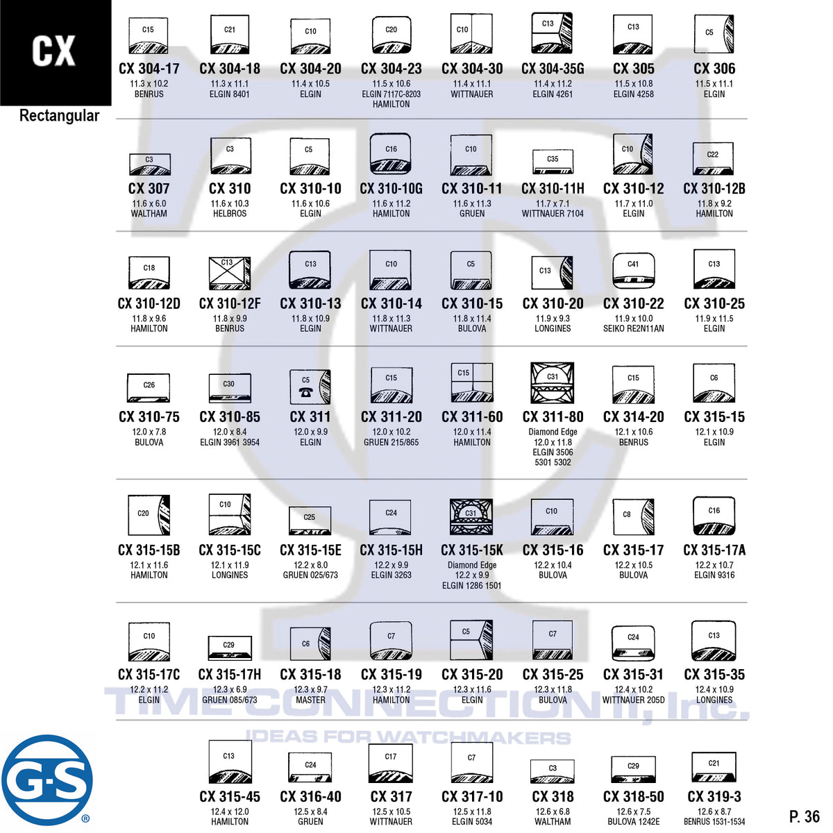 G-S RECTANGULAR (CX) CYLINDER FANCY CRYSTALS - PLASTIC FLAT LOWER