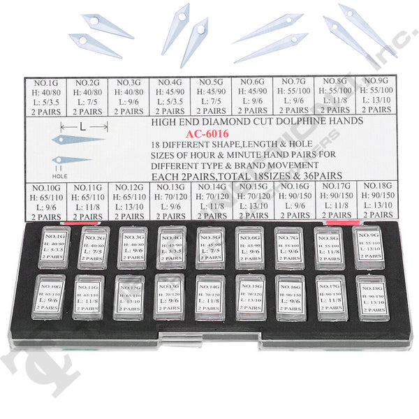 High End Diamond Cut Dauphine Silver Watch Hand Set for Watch Repair (72 Total Pieces)