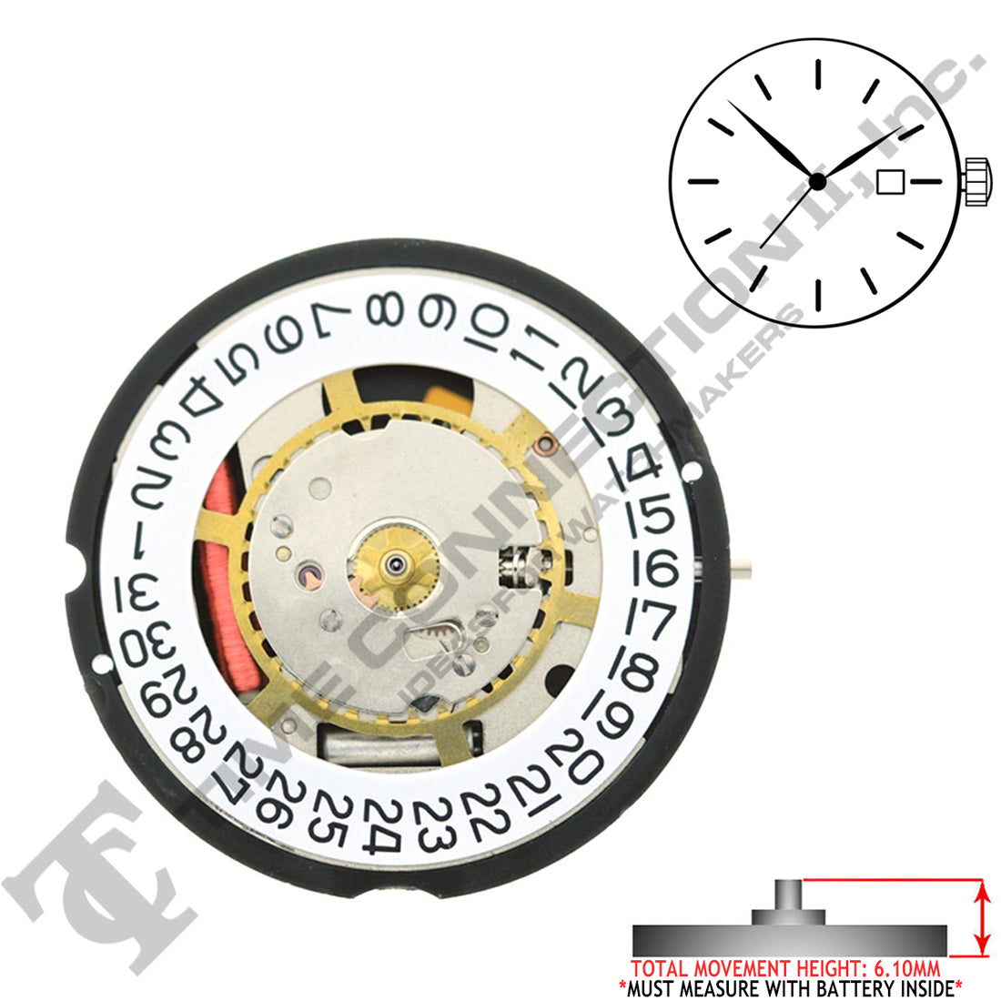 RONDA 715 Schweizer Uhrwerk - Weiße Datumsscheibe Bei 6-3 Zeigern