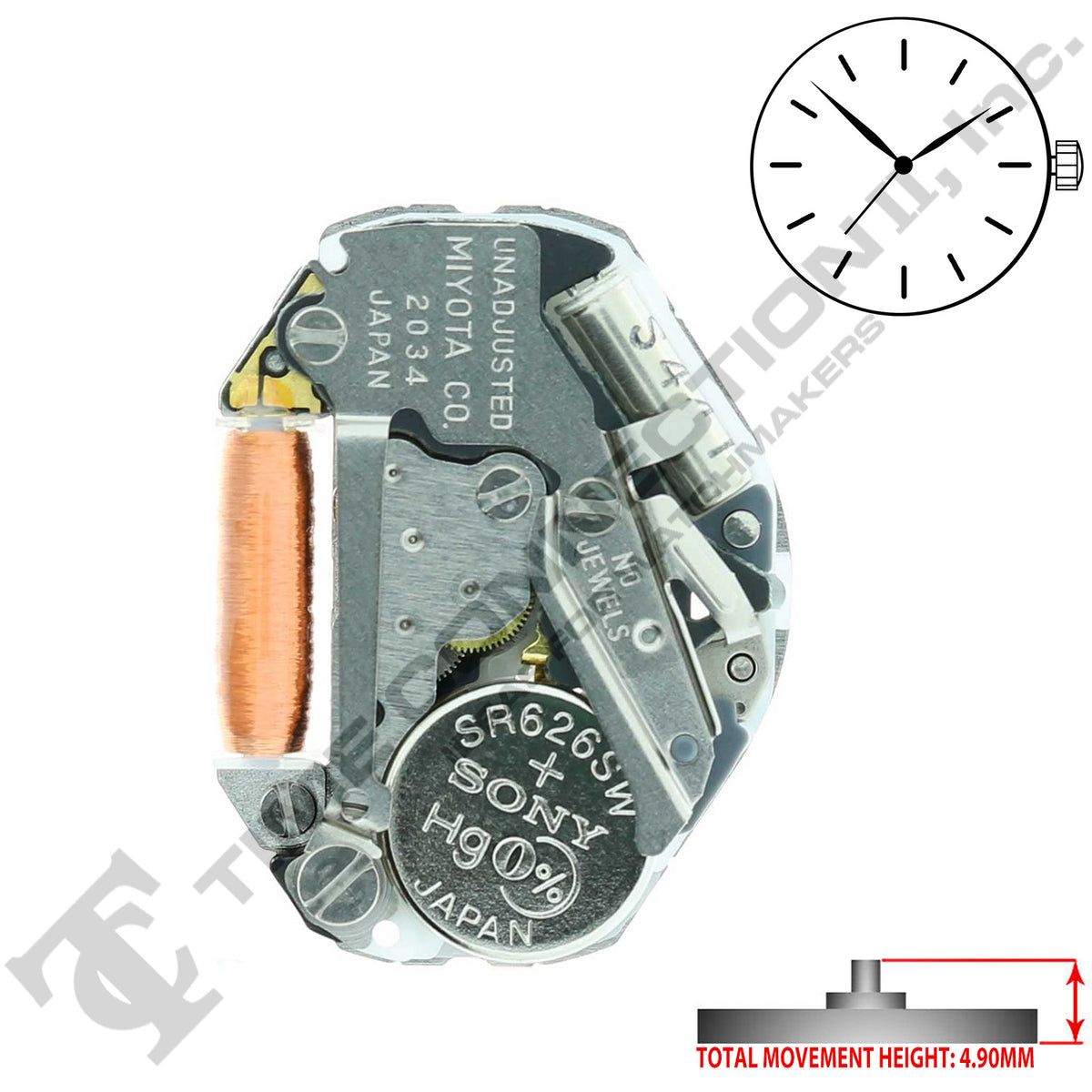 o o mi Miyota/Citizen LTD 2034 3 Hands Japan Quartz Movement Ht. 4.90MM