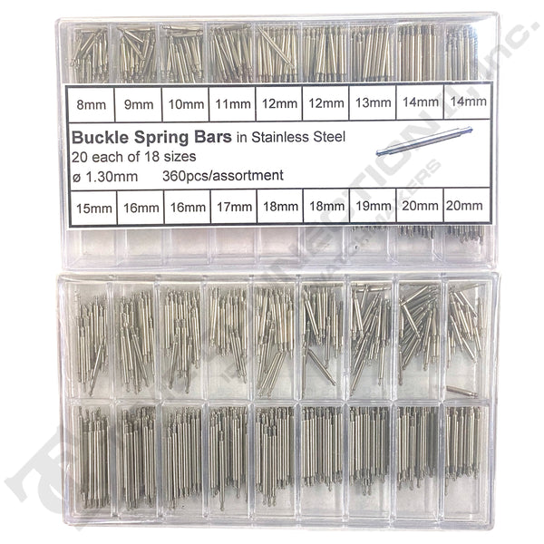 1.3MM Buckle Spring Bars Stainless Steel (8~20mm) 360 Total Pieces