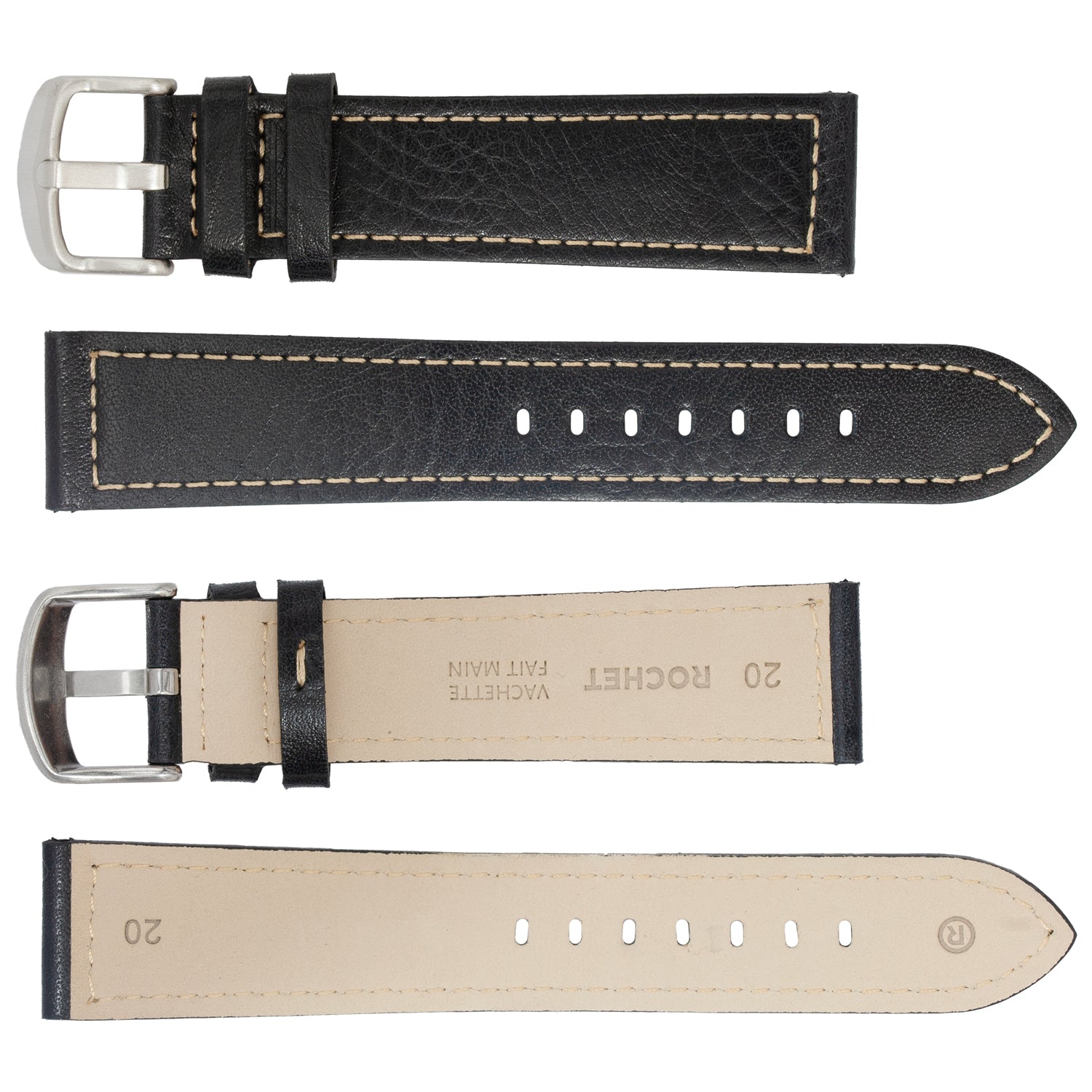 ZRC No. 544 Grained Cowhide Leather Straps with Rawsilk Stitching (12mm~22mm)