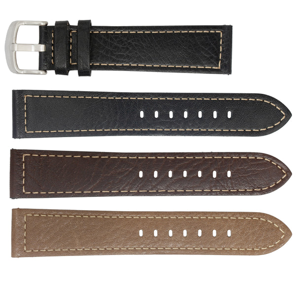 ZRC No. 544 Grained Cowhide Leather Straps with Rawsilk Stitching (12mm~22mm)