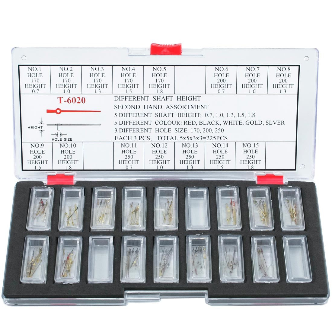 Sweep Second Hands Assortment in 5 different Shaft heights & Holes