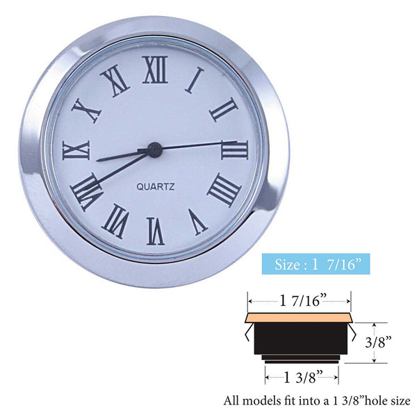 Clock Inserts 36mm (1 7/16") Chrome Bezel, White Roman Dial