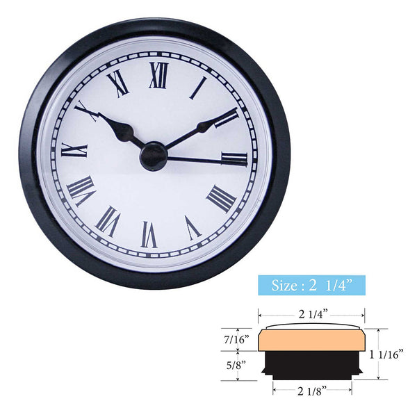 Clock Inserts 59mm (2 1/4") Black Bezel, White Roman Dial