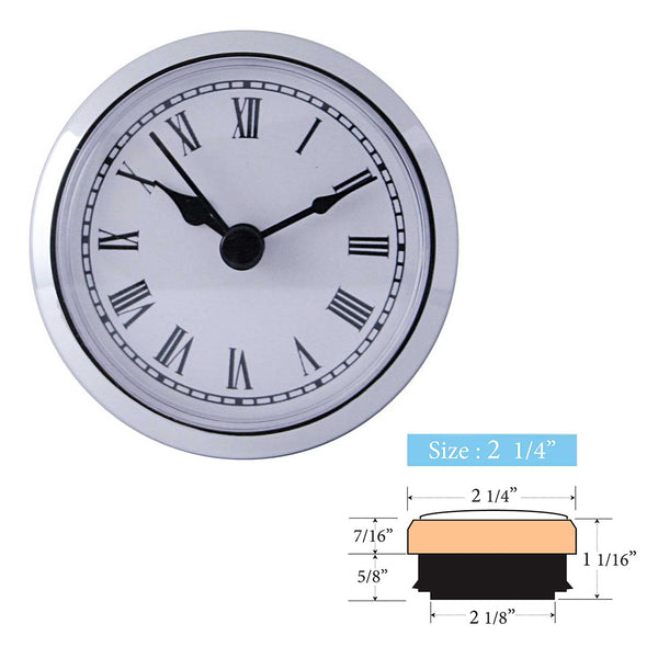 Clock Inserts 59mm (2 1/4") Chrome Bezel, White Roman Dial