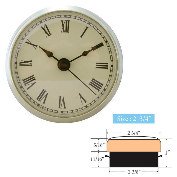 Clock Inserts 73mm (2 3/4") Yellow Bezel, Ivory Roman Dial