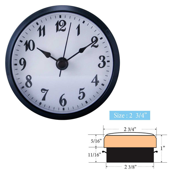 Clock Inserts 73mm (2 3/4") Black Bezel, White Arabic Dial