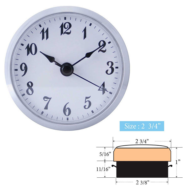 Clock Inserts 73mm (2 3/4") Chrome Bezel, White Arabic Dial