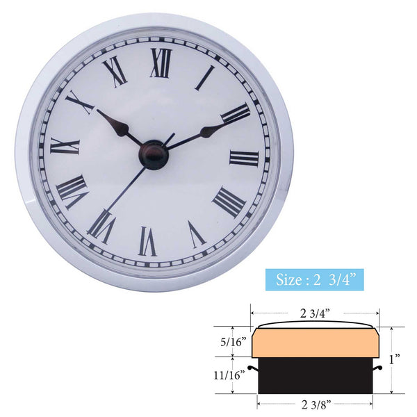Clock Inserts 73mm (2 3/4") Chrome Bezel, White Roman Dial