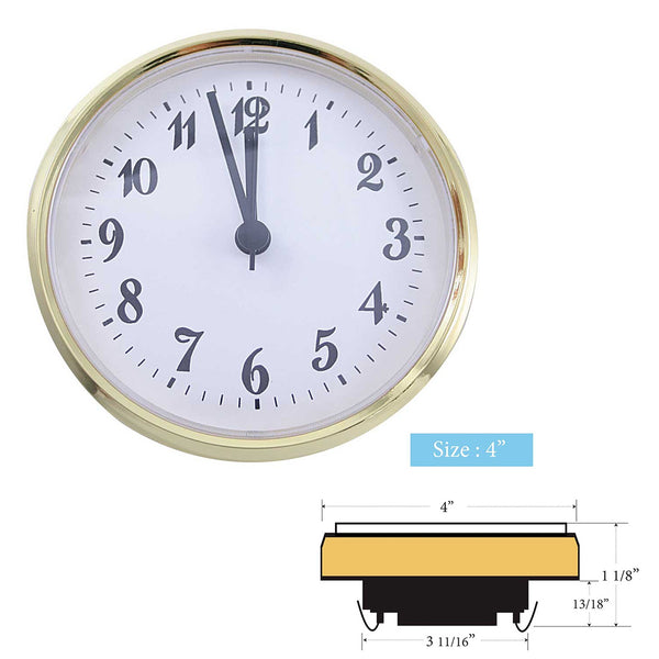 Clock Inserts 100mm (4") Yellow Bezel, White Arabic Dial