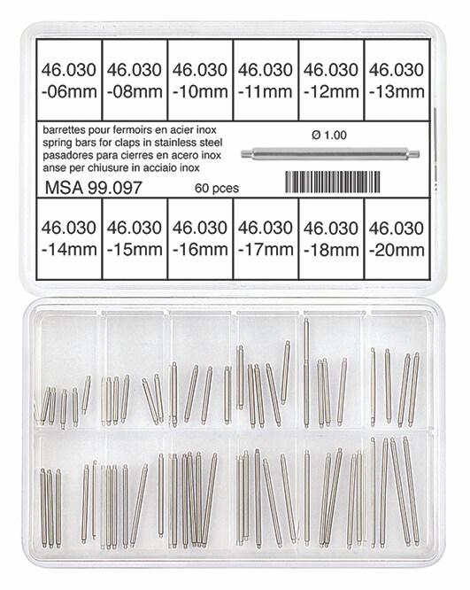 Horotec MSA99.097 Assortment of Stainless Steel Spring Bars for Clasps Ø1.00mm (60 Pieces)