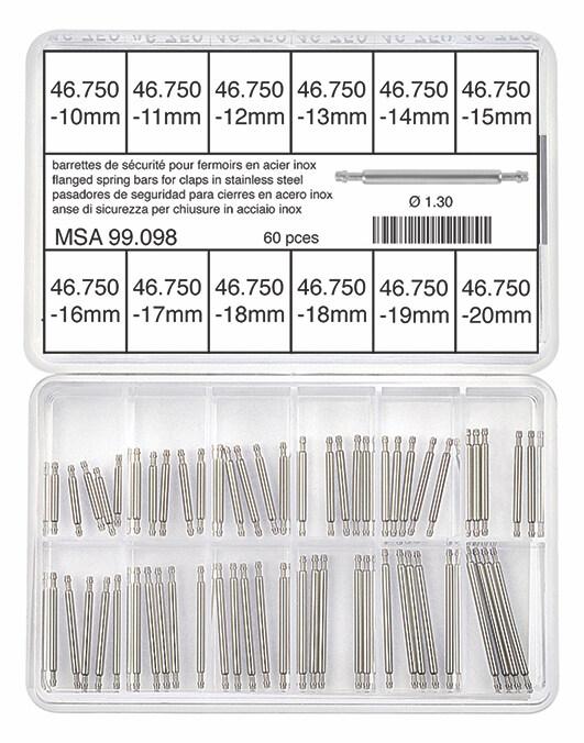 Horotec MSA99.098 Assortment of Stainless Steel Flanged Spring Bars for Clasps Ø1.30mm (60 Pieces)