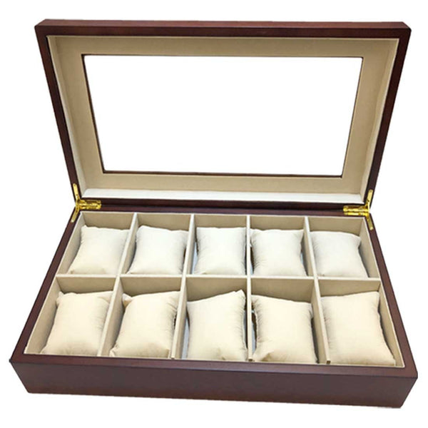 BX-805, Burgundy watch box with glass top for 10 watches