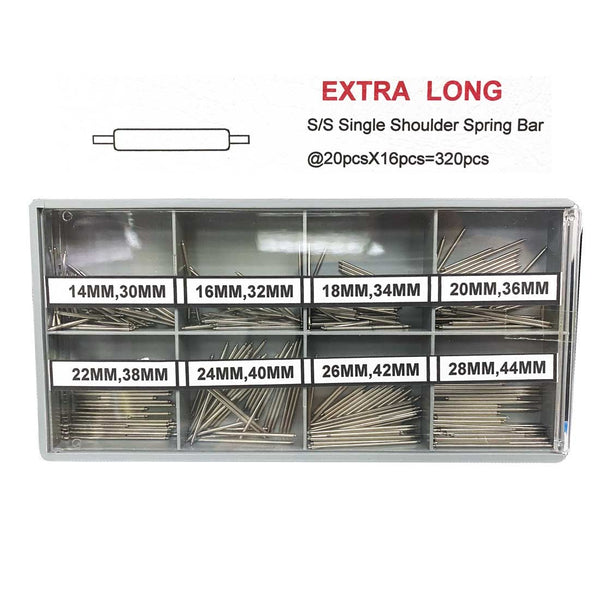 Extra Long 1.5mm Single Shoulder S/S Spring Bar Assortment (14mm-44mm