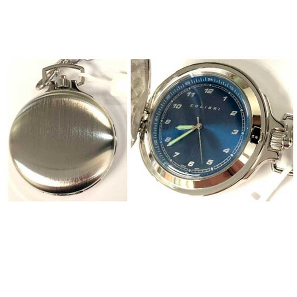 PW-210, Colibri Silver Pocket Watch with Blue Face