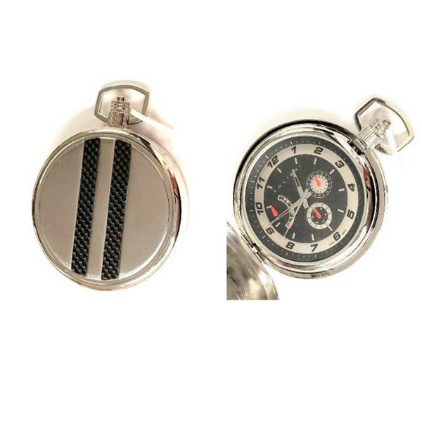 PW-224, Colibri Silver Pocket Watch with Racer Black Stripe