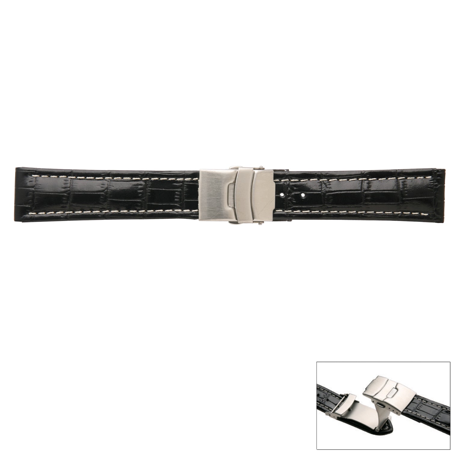 Banda No. 145A Crocodile Grain Fine Deployment Buckle Leather Straps (18mm~24mm)