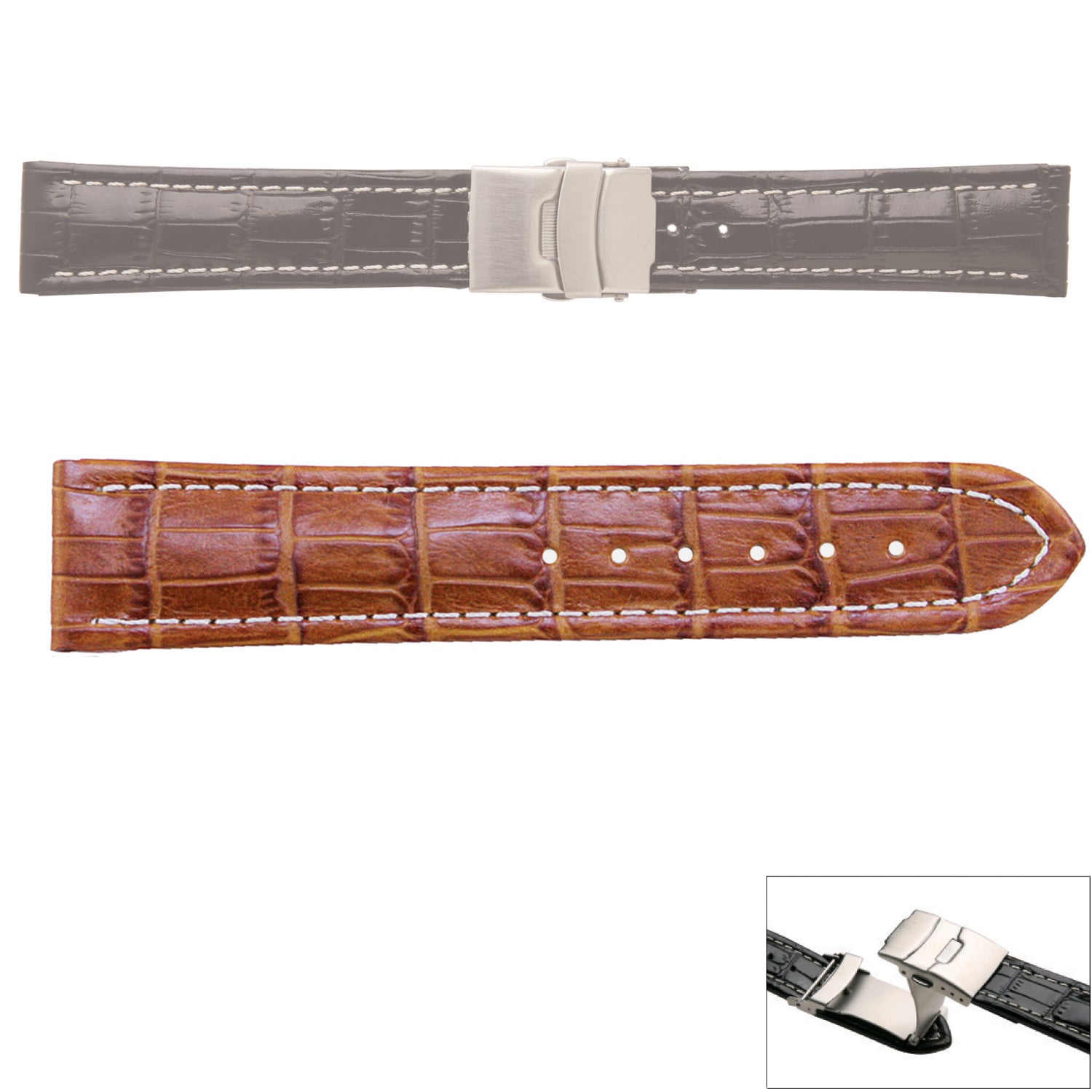 Banda No. 145A Crocodile Grain Fine Deployment Buckle Leather Straps (18mm~24mm)