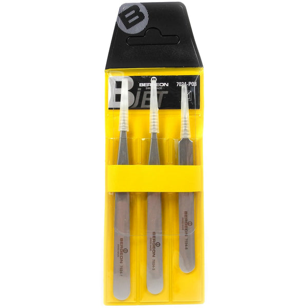 Bergeon 7024-P03 Set Of 3 Antimagnetic Stainless Steel B-Jet Tweezer