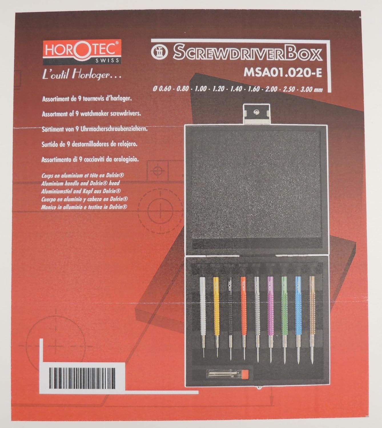 Horotec MSA 01.020-E Assortment of 9 Watchmaker Screwdrivers with Plastic Box