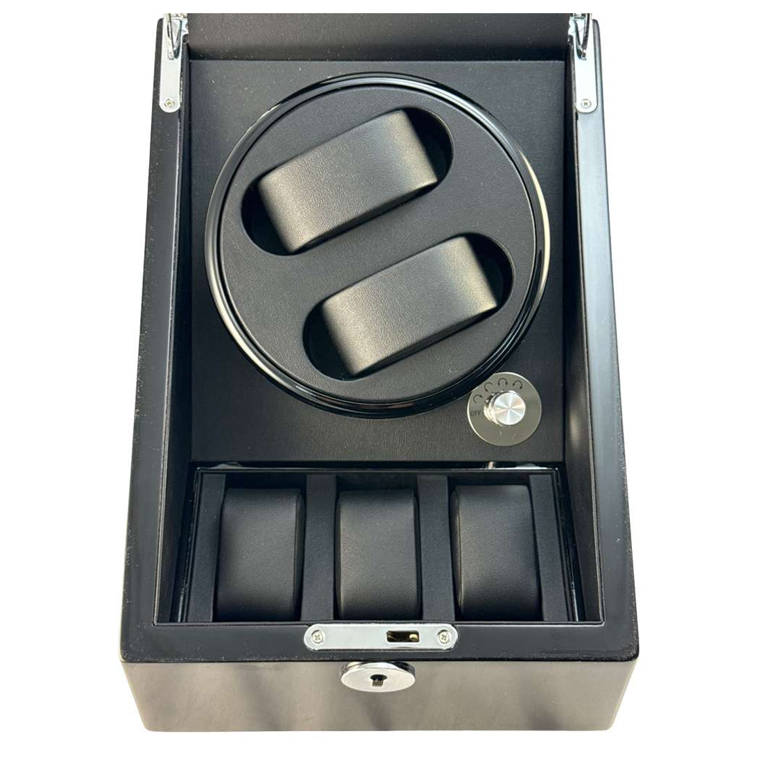 BX-636, Double (2) Watch Winder Glossy Black MDF Smooth Finish + 3 Watch Storage