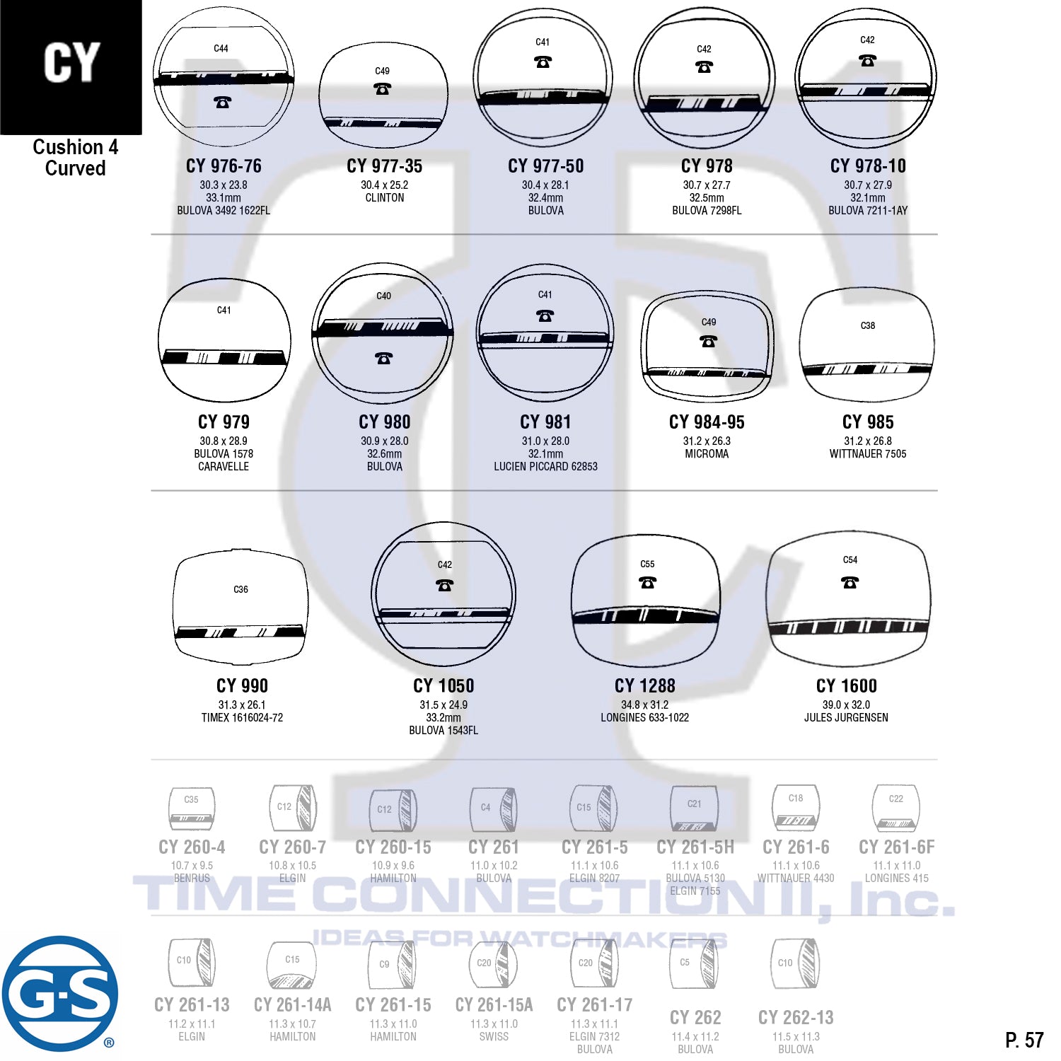 G-S CUSHION 4 CURVED (CY) CYLINDER FANCY CRYSTALS - PLASTIC FLAT LOWER EDGE