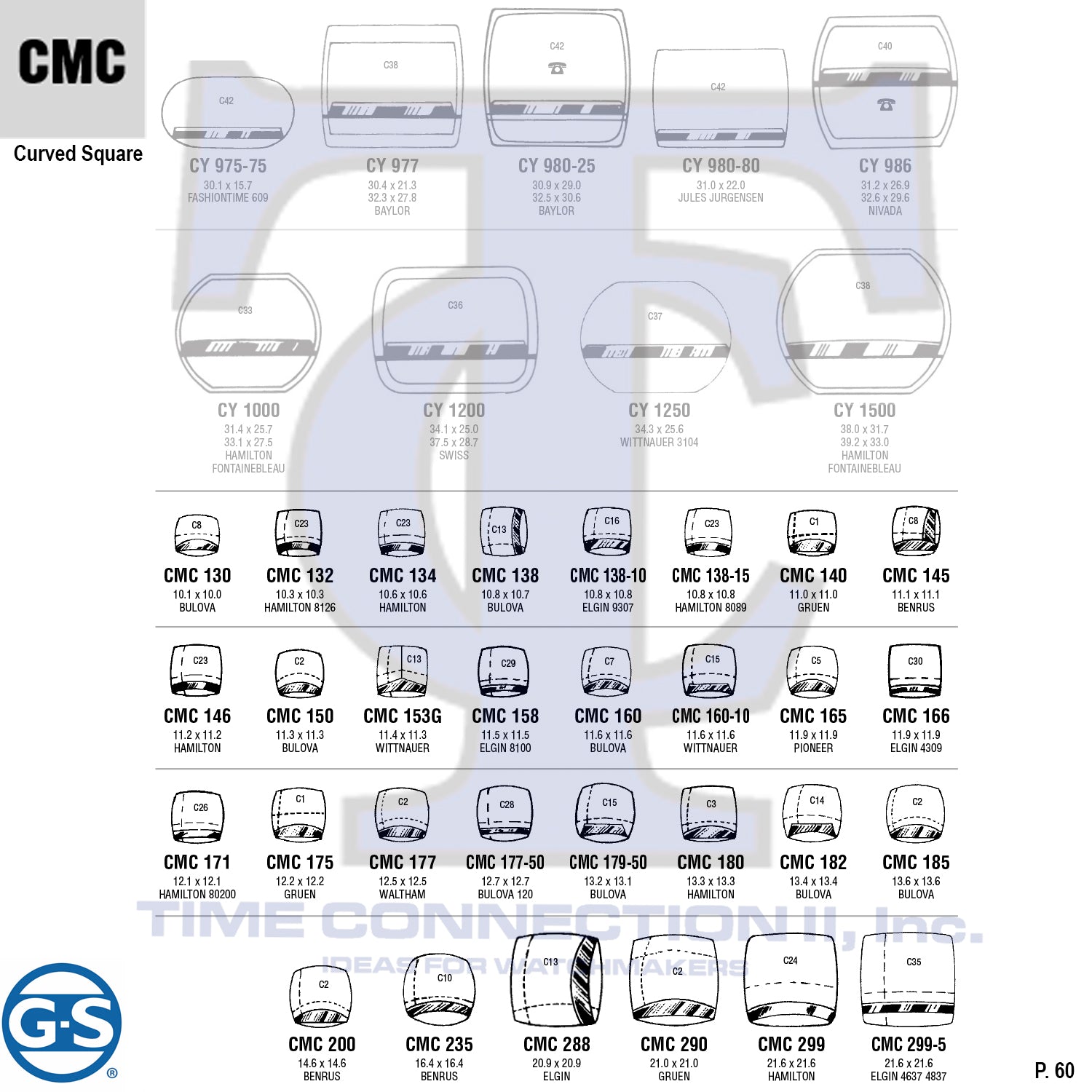 G-S CURVED SQUARE (CMC) MILITARY CYLINDER FANCY CRYSTALS - PLASTIC CURVED LOWER EDGE
