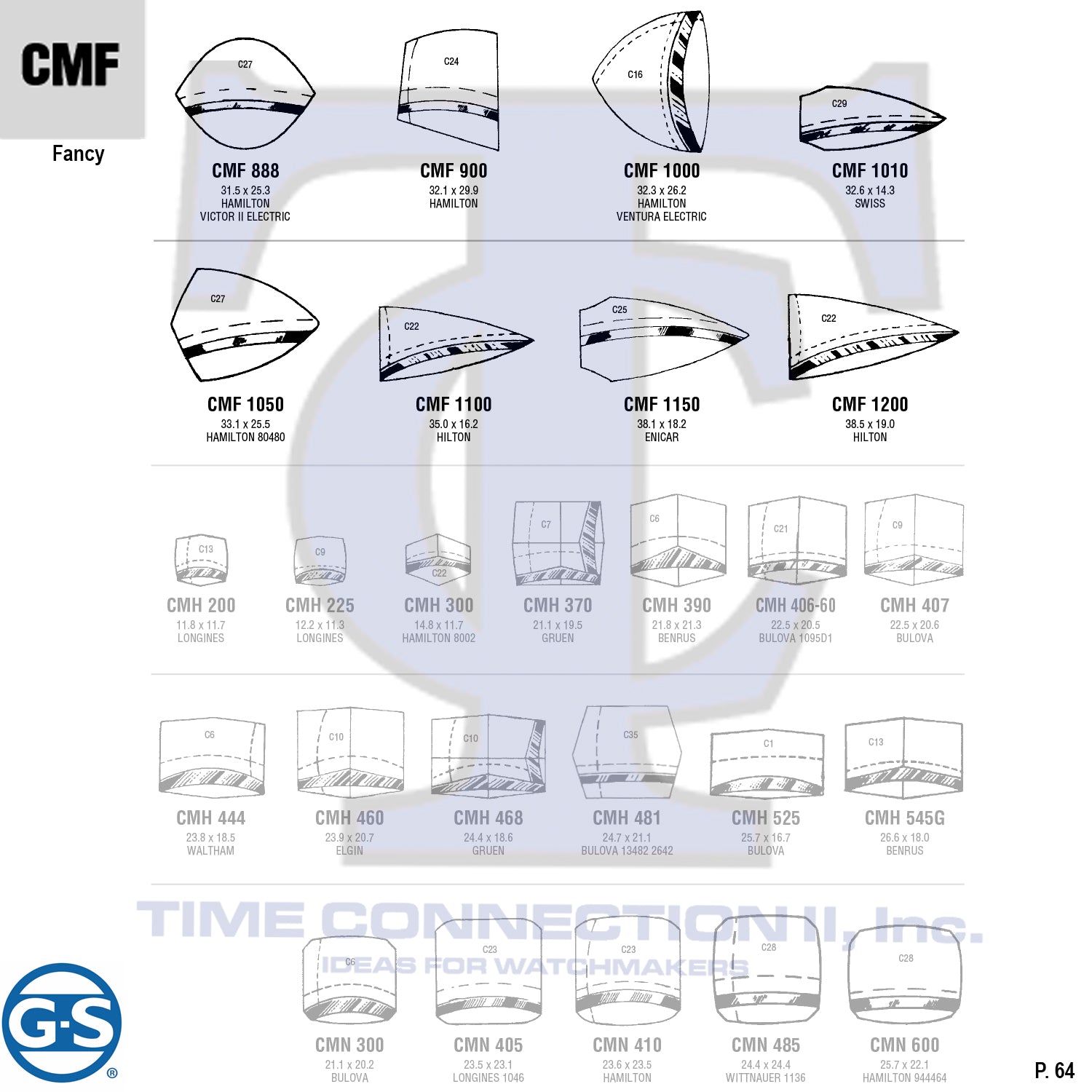 G-S FANCY (CMF) MILITARY CYLINDER FANCY CRYSTALS - PLASTIC CURVED LOWER EDGE