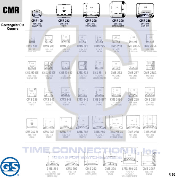 G-S RECTANGULAR CUT CORNERS (CMR) MILITARY CYLINDER FANCY CRYSTALS - PLASTIC CURVED LOWER EDGE