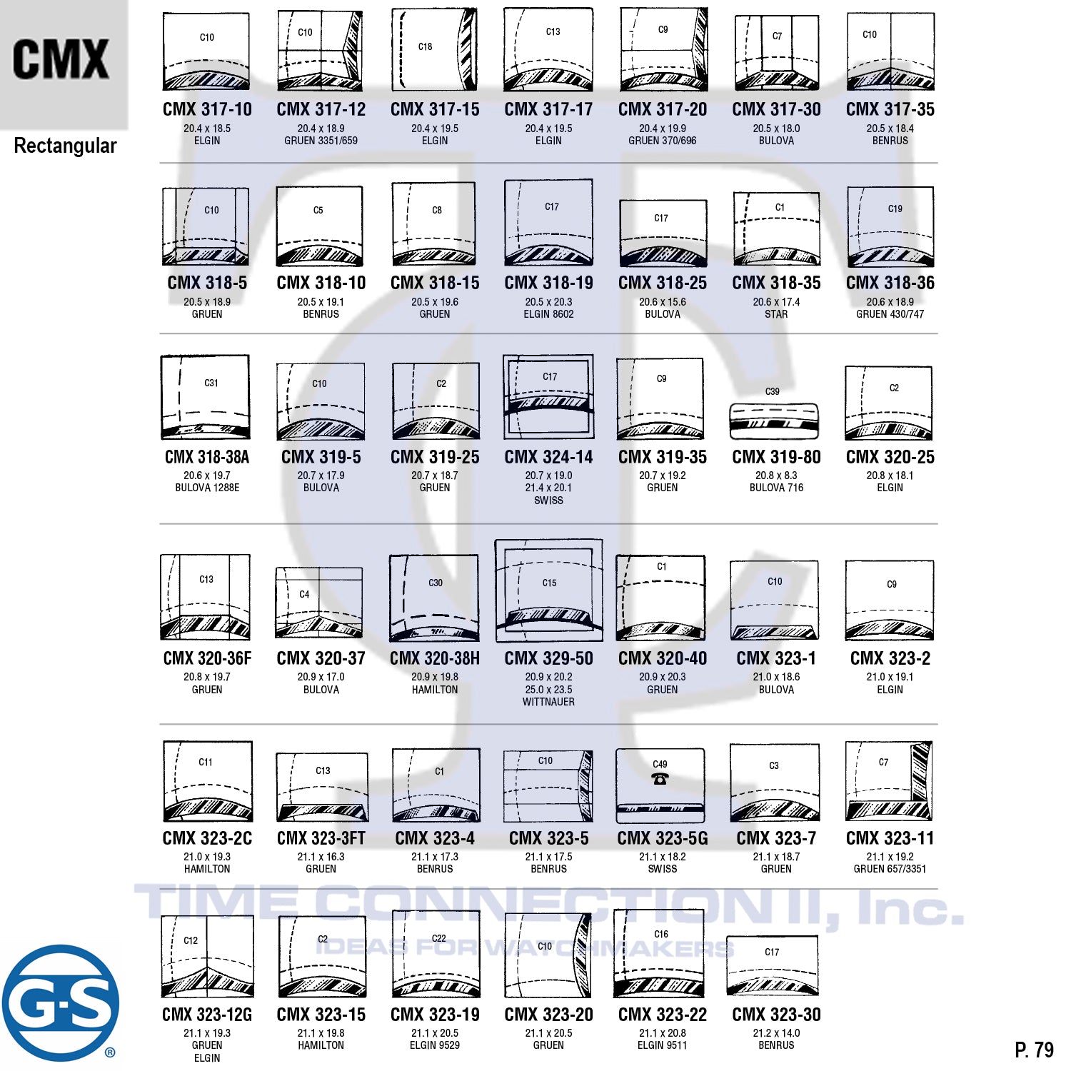 G-S RECTANGULAR (CMX) MILITARY CYLINDER FANCY CRYSTALS - PLASTIC CURVED LOWER EDGE