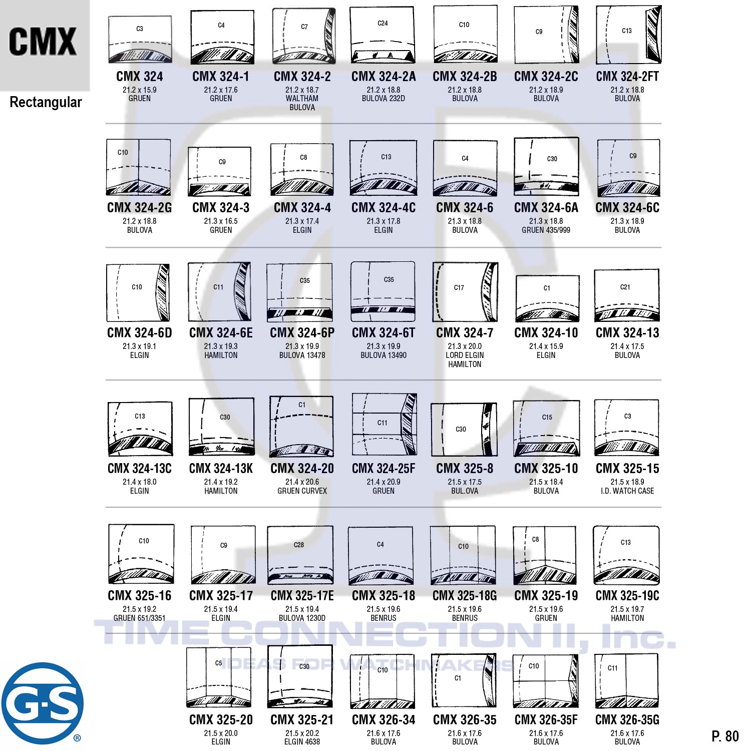 G-S RECTANGULAR (CMX) MILITARY CYLINDER FANCY CRYSTALS - PLASTIC CURVED LOWER EDGE