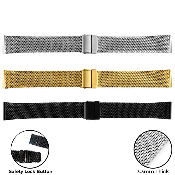 8001 Stainless Steel Heavy Mesh Band with Safety Lock Buckle (18 - 24mm)