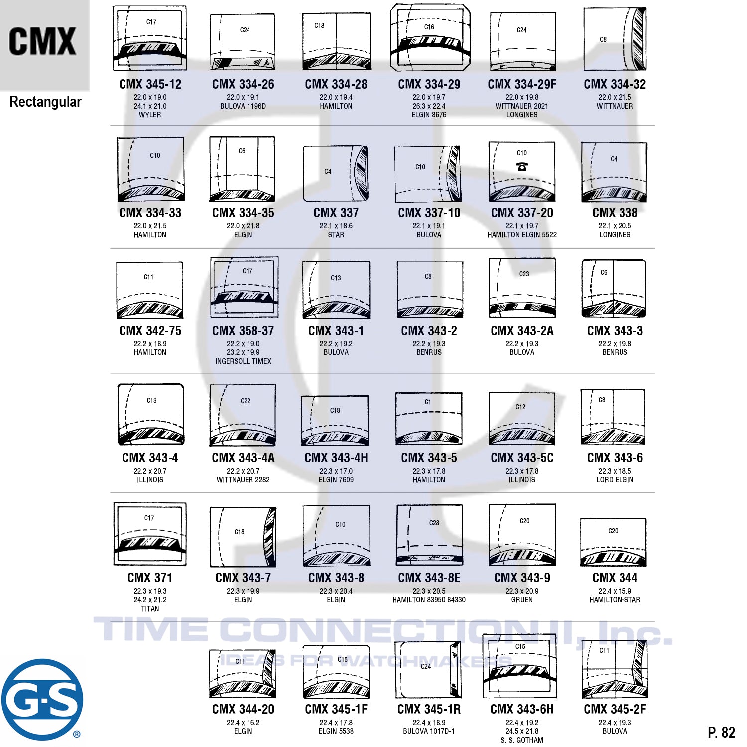 G-S RECTANGULAR (CMX) MILITARY CYLINDER FANCY CRYSTALS - PLASTIC CURVED LOWER EDGE