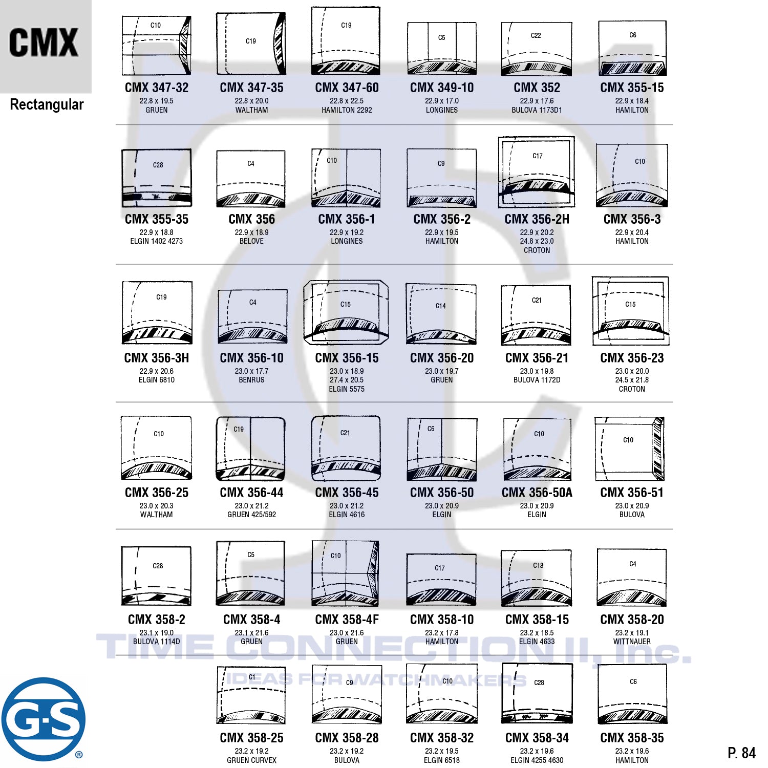 G-S RECTANGULAR (CMX) MILITARY CYLINDER FANCY CRYSTALS - PLASTIC CURVED LOWER EDGE