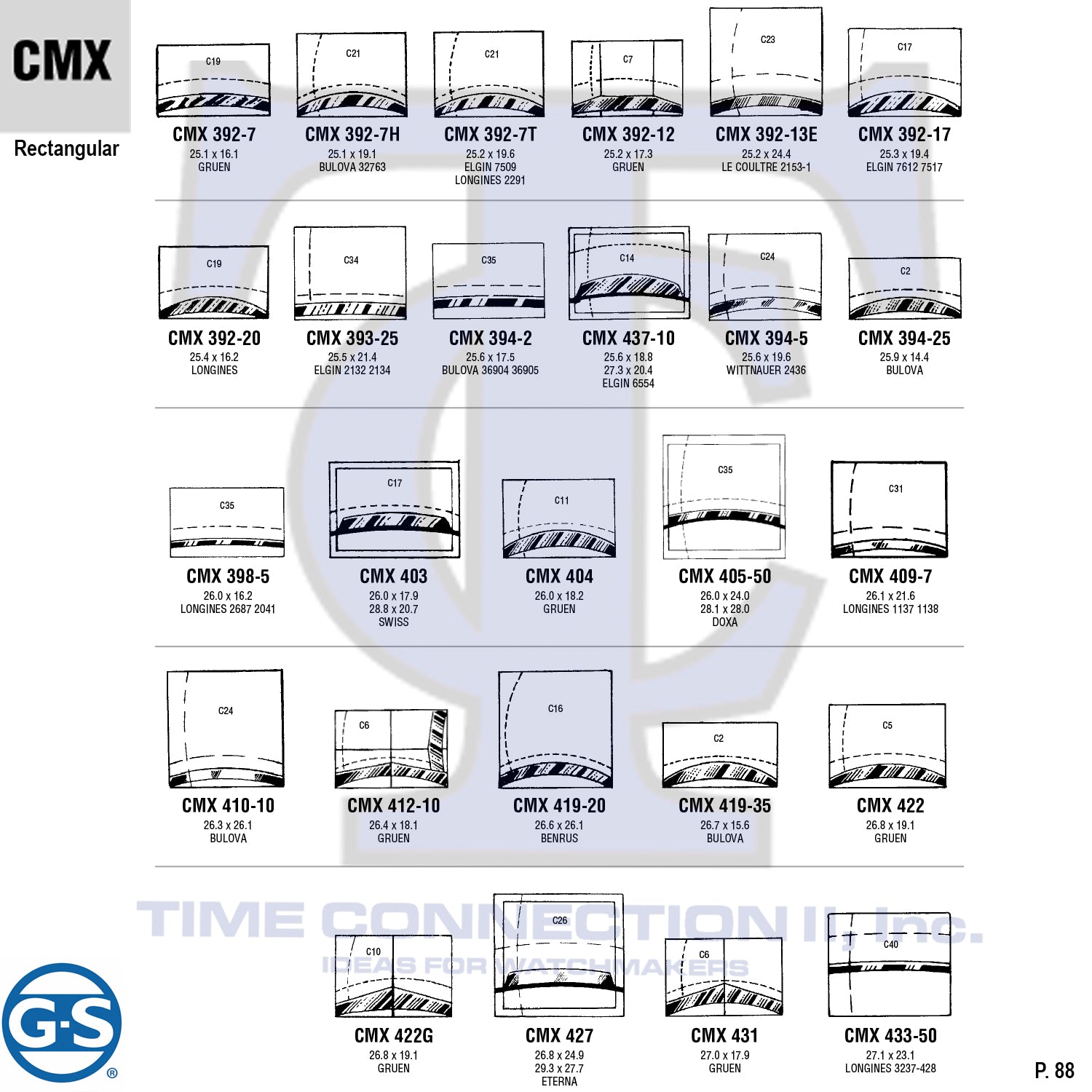 G-S RECTANGULAR (CMX) MILITARY CYLINDER FANCY CRYSTALS - PLASTIC CURVED LOWER EDGE