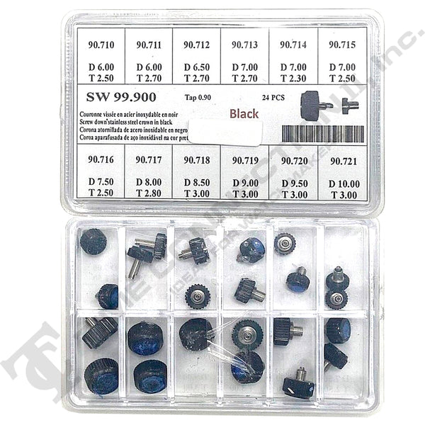 Black Color Stainless Steel Screw-On Crowns (Assortment 24 Pieces)