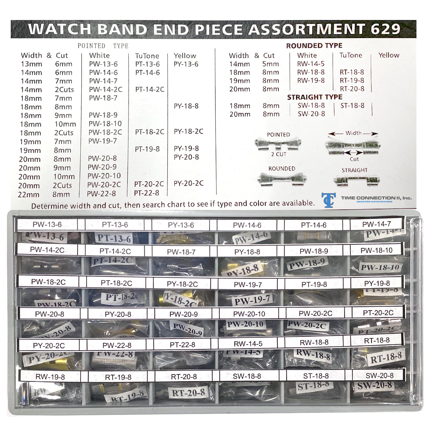 Watch Band Metal End Pieces Assortment (Stainless Steel, Two-Tone & Yellow)