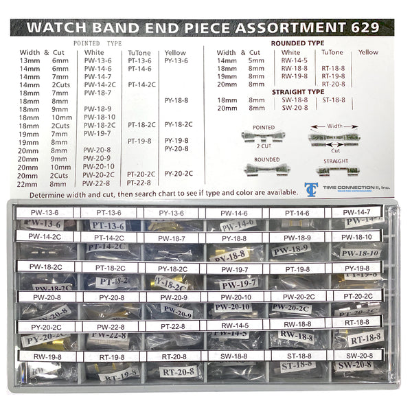 Watch Band Metal End Pieces Assortment (Stainless Steel, Two-Tone & Yellow)