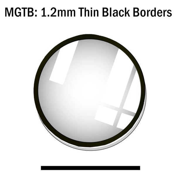 MGTB: 1.2mm Thin Black Border Round Flat Mineral Glass Watch Crystals, 1.2mm Thickness Crystals