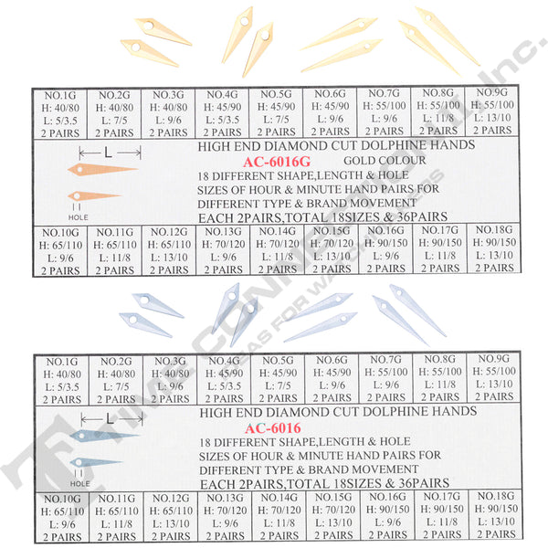 Master High End Diamond Cut Dauphine Yellow & Silver Watch Hand Set for Watch Repair (144 Total Pieces)