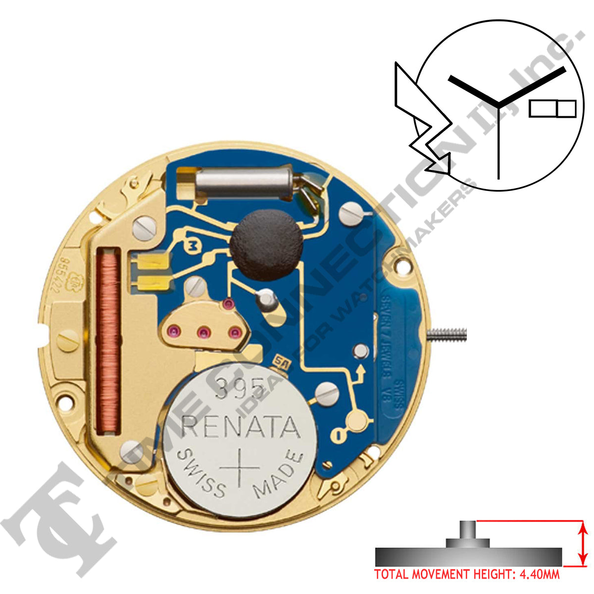 ETA 955.422 3 Hands Swiss Made Quartz Movement Ht. 4.40MM