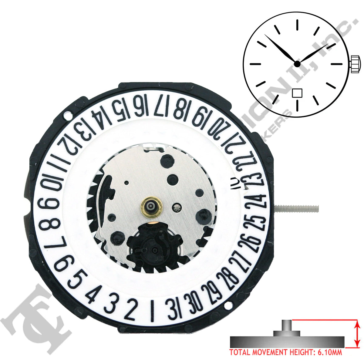 Hattori PC32 3 Hands Japan Quartz Movement HT 6.10MM (Various Date Locations)