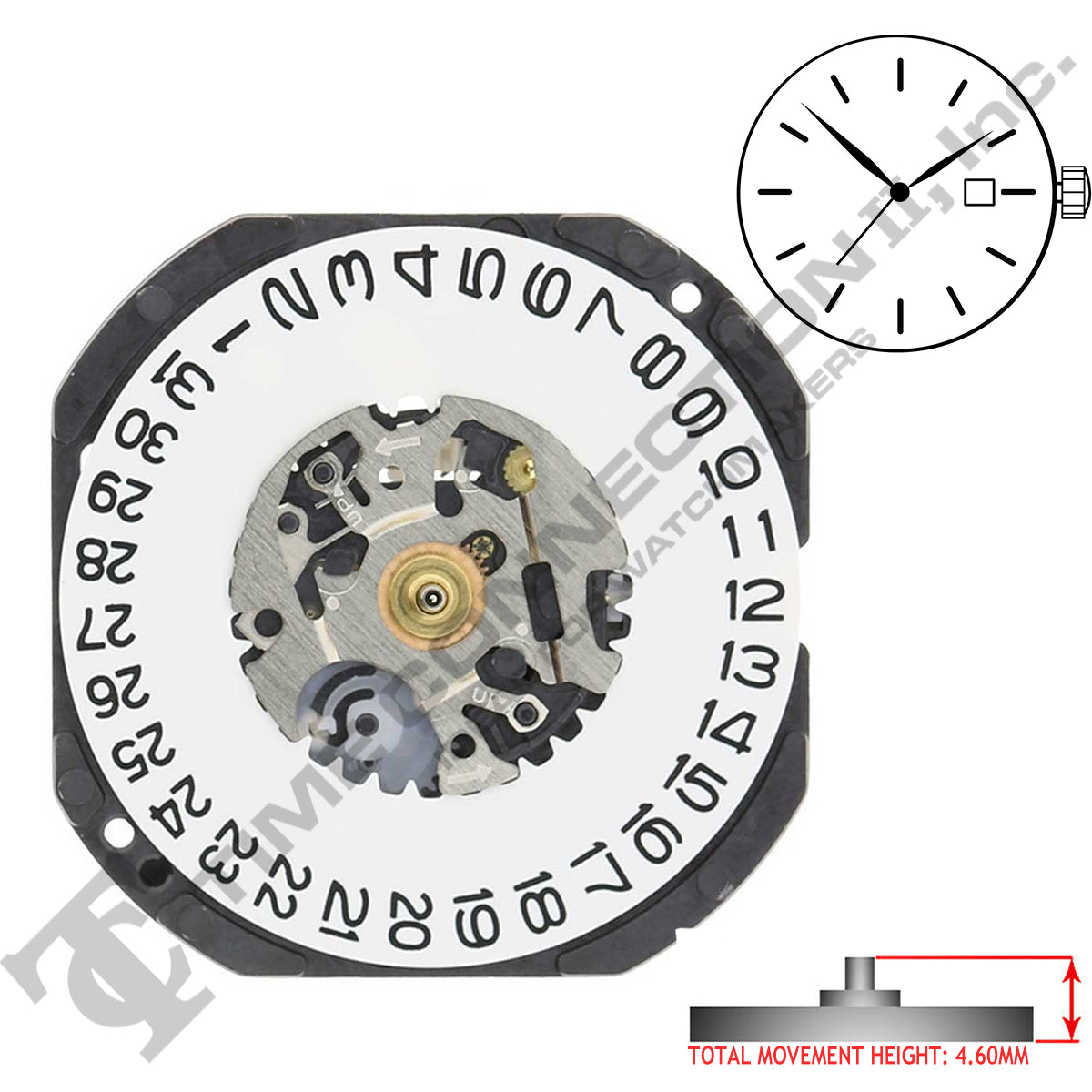 Genuine Seiko 7N32 3 Hands Quartz Movement Ht. 4.60MM Time Connection II Inc