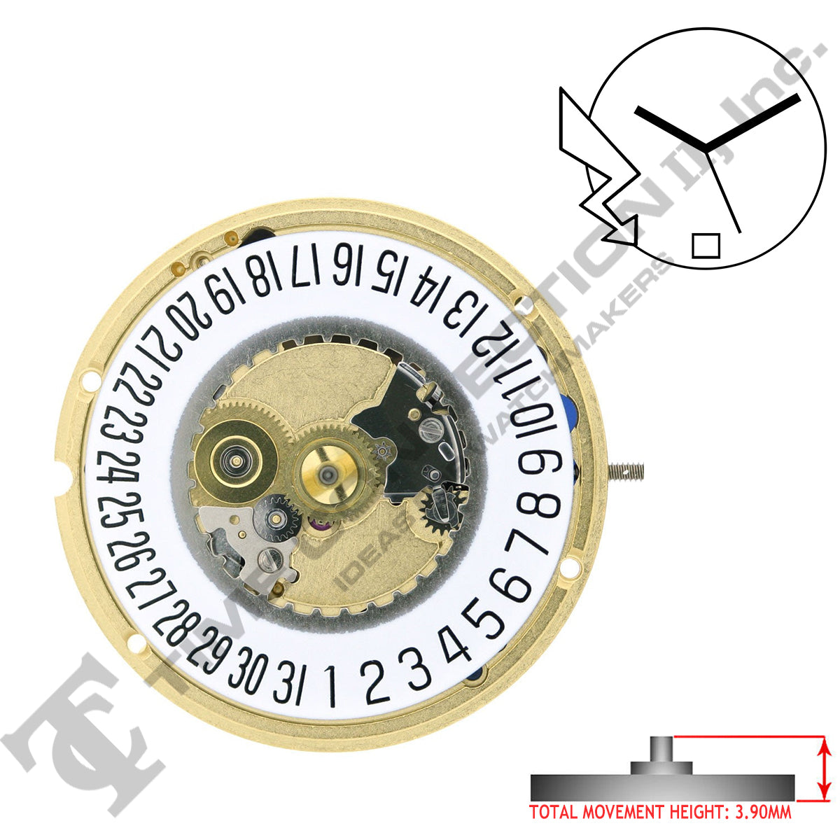 ETA 955.412-3H-D6 Swiss Made Movement (Replaced ETA 555.415-D6)