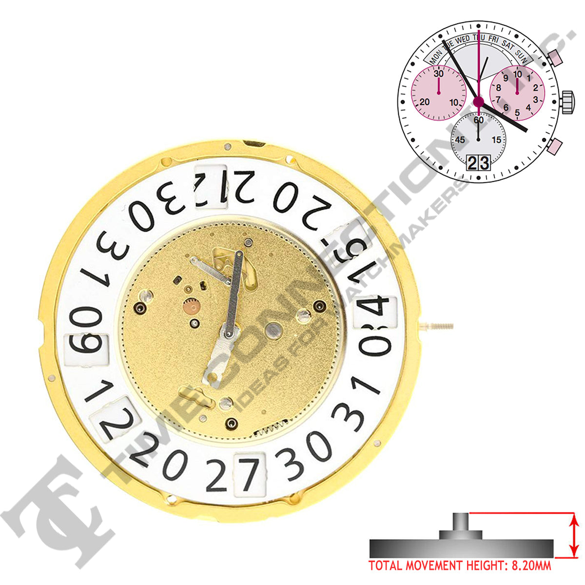 Harley Ronda 8040.N 3 Hands Swiss Made Quartz Movement Ht. 8.20MM ...