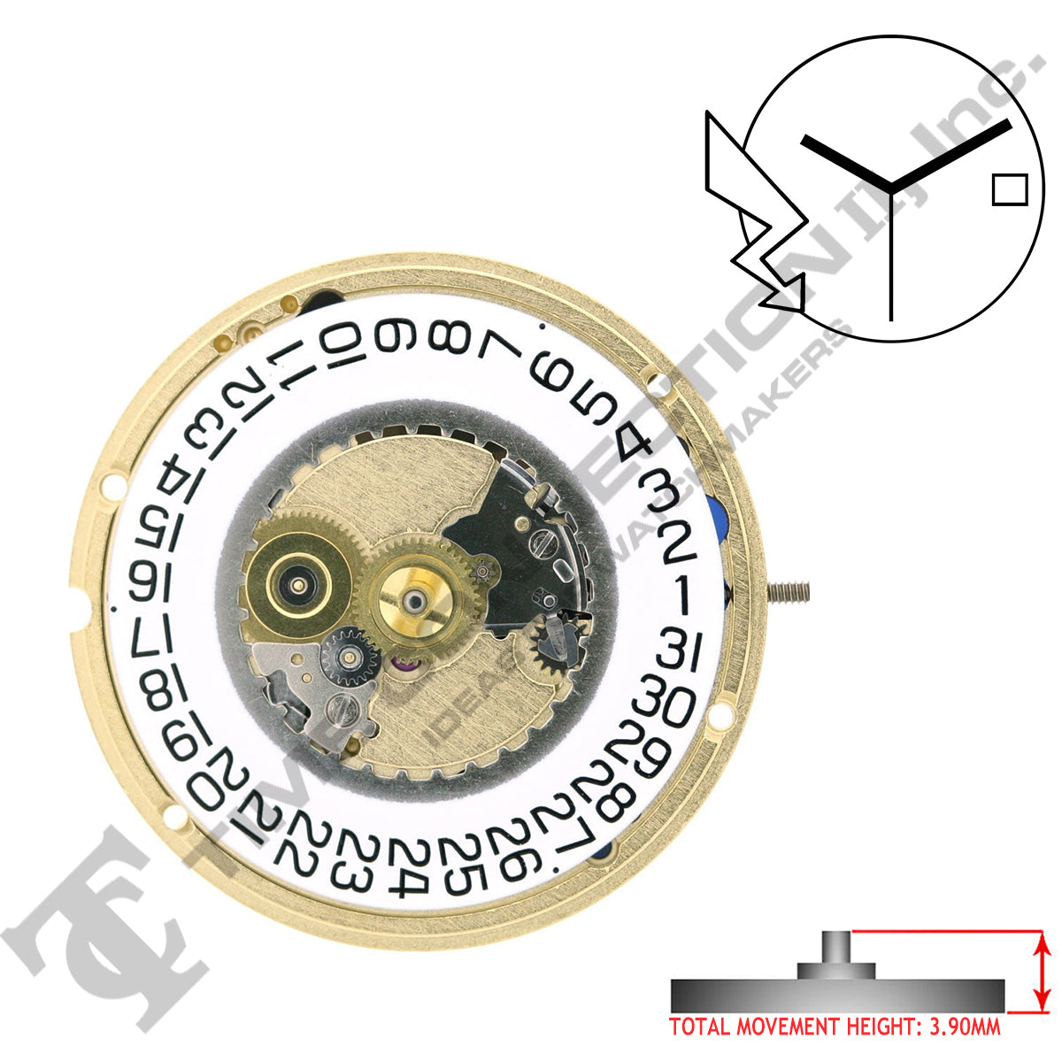 ETA 955.412-3H-D3 Swiss Made Movement