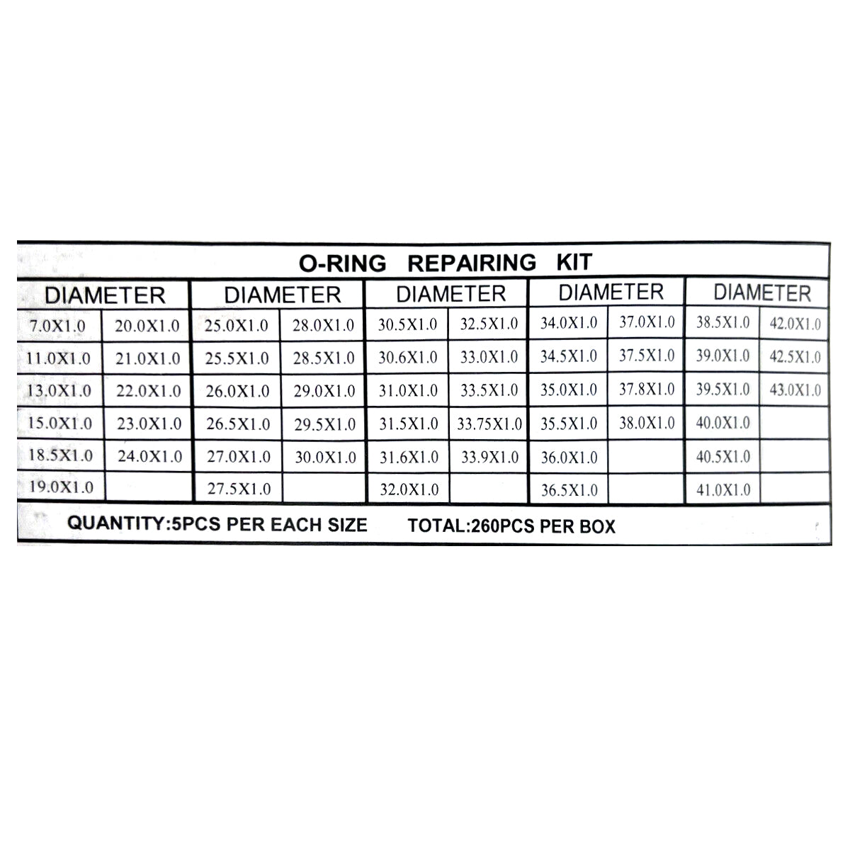 O-Ring Gasket Assortment (1.0mm Thickness)